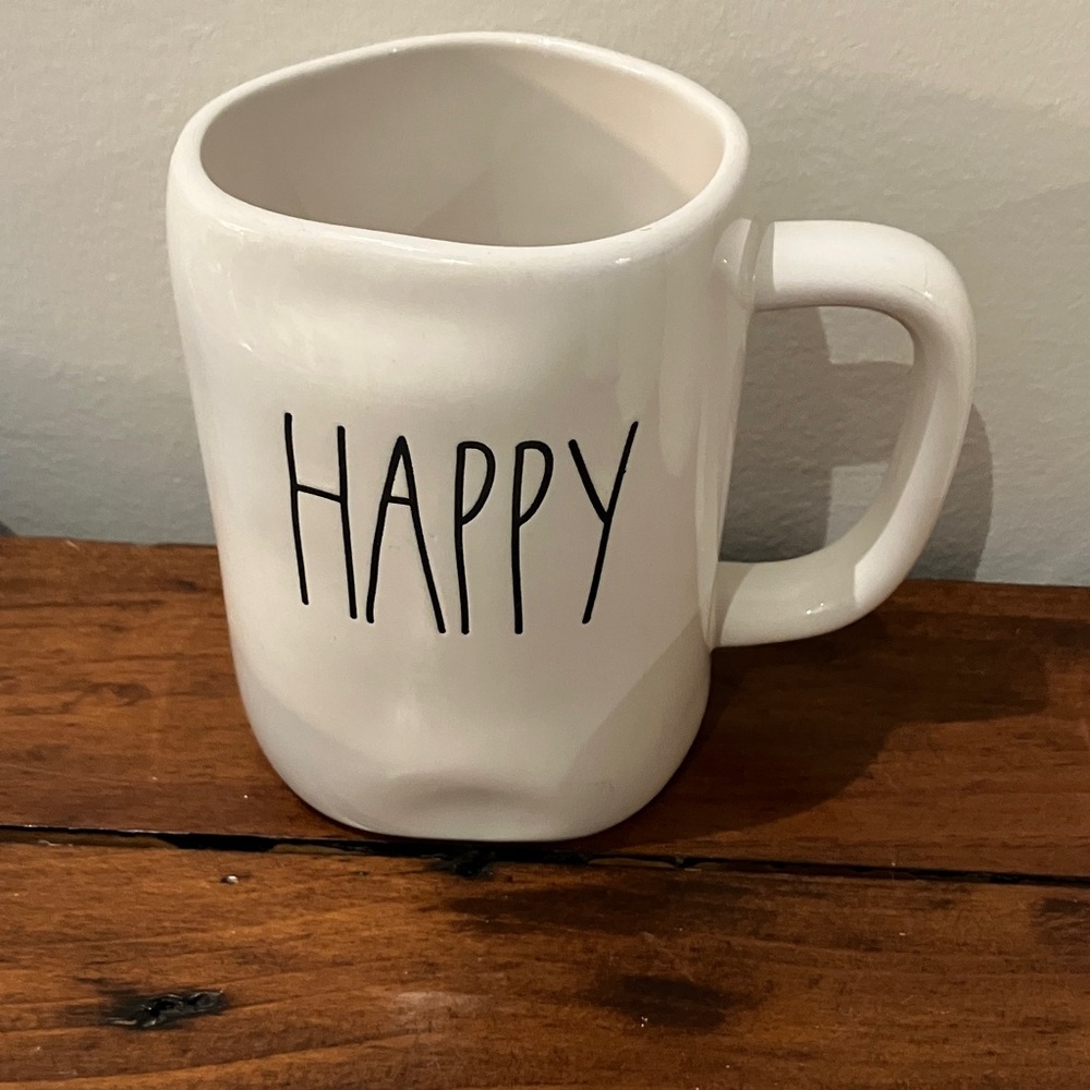 Rae Dunn White Ceramic Happy! . EUC!